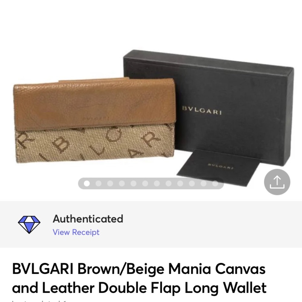 BVLGARI Brown/Beige Mania Canvas and Leather Double Flap Long Wallet